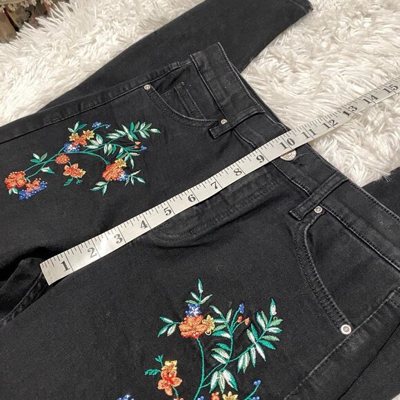 Topshop Jamie Jean in Black Floral Embroidery Size 28 - Picture 5 of 8